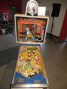 Lucien, a converted Rack'M Up pinball now themed after a popular French comic book character